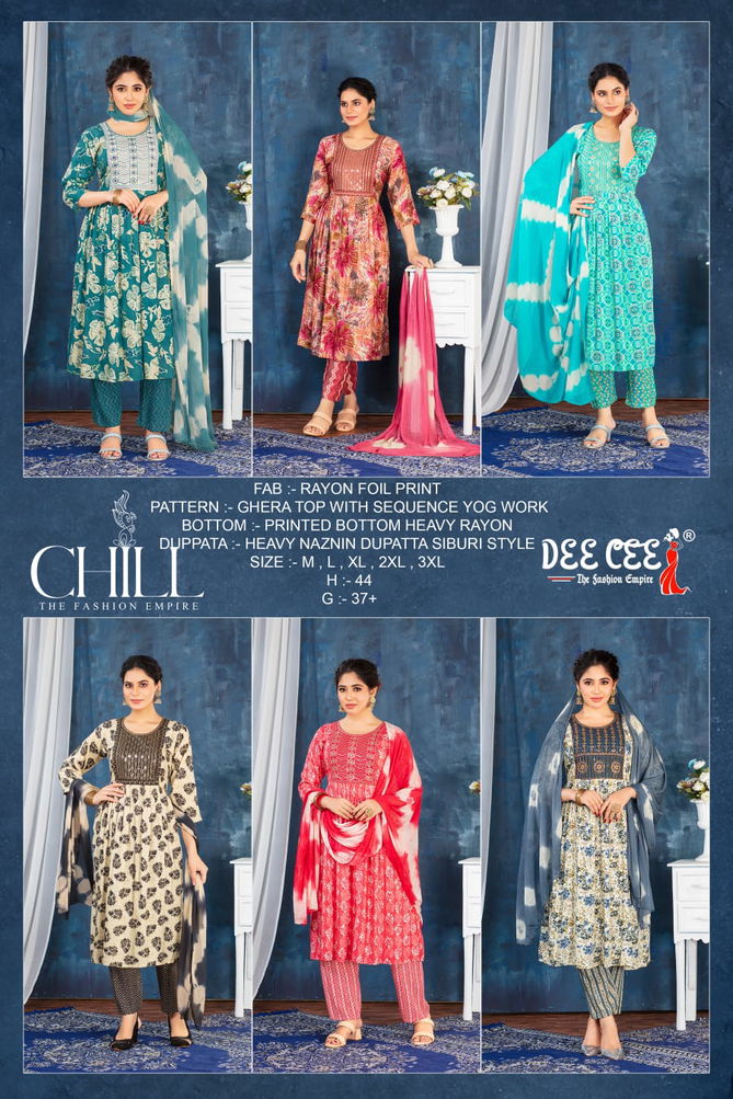 Chill By Deecee Rayon Foil Printed Kurti With Bottom Dupatta Wholesale Shop in Surat